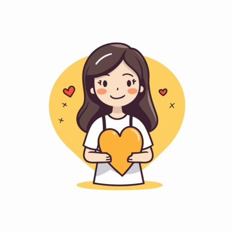 Cute girl holding a heart. Vector illustration in cartoon style.