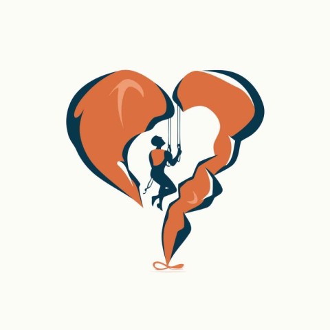 Man on a swing in the shape of a heart. Vector illustration