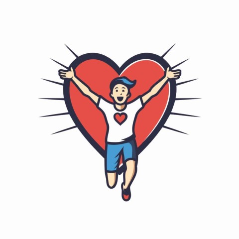 Vector illustration of a man jumping in the shape of a heart.