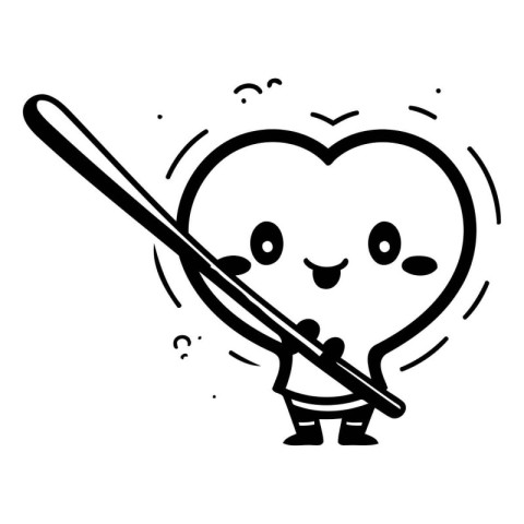 Cute cartoon heart character holding a baseball bat. Vector illu