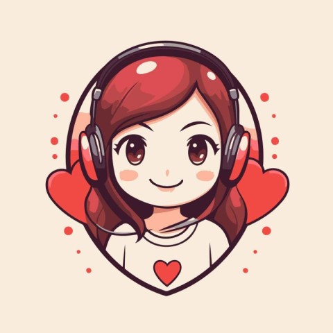 Illustration of a cute girl with headphones in the shape of a he