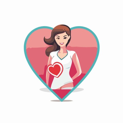 Beautiful woman in a heart shape. Vector illustration in flat st