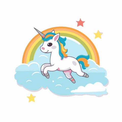 Unicorn on a cloud. Cute cartoon vector illustration.