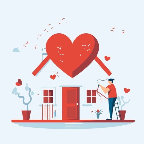 Man with a stethoscope on the background of a house with a heart