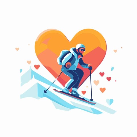 Man skier skiing in mountains. vector illustration. Flat style d