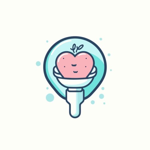 Cute apple character in the magnifying glass. Vector illustratio