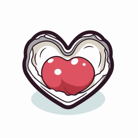 Heart shaped oyster with red caviar. Vector illustration on whit