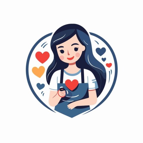 Vector illustration of a young woman holding a heart in her hand