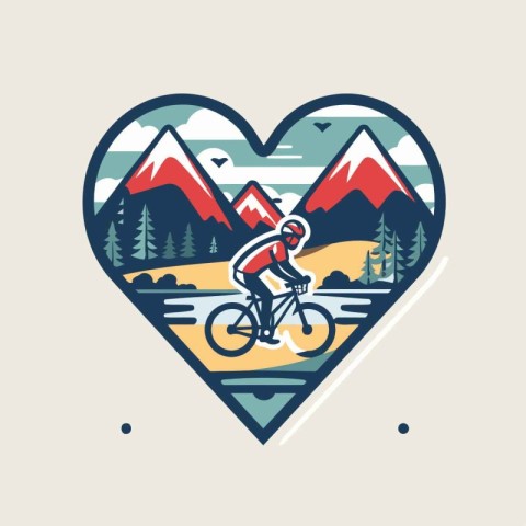 Vector illustration of mountain biker in heart shape with mounta