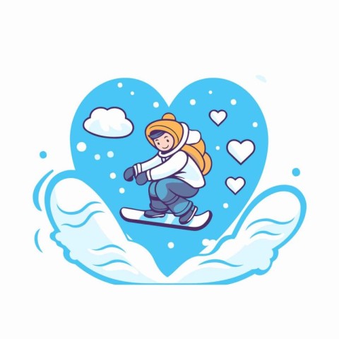 Vector illustration of a girl skier in a heart-shaped cloud.