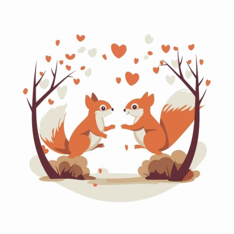 Valentines day greeting card with cute squirrels in love. Vector