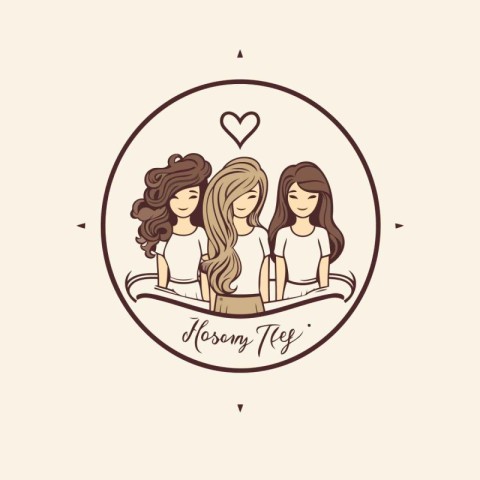 Vector illustration of a group of girls in a circle with the ins