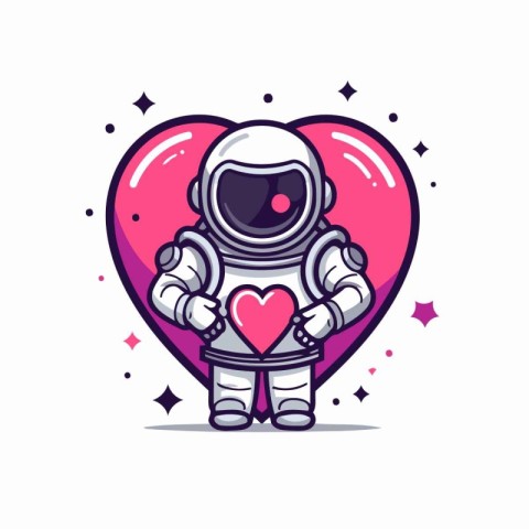 Astronaut holding heart. Cute cartoon character. Vector illustra