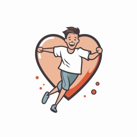 Cute boy running in the shape of a heart. Vector illustration