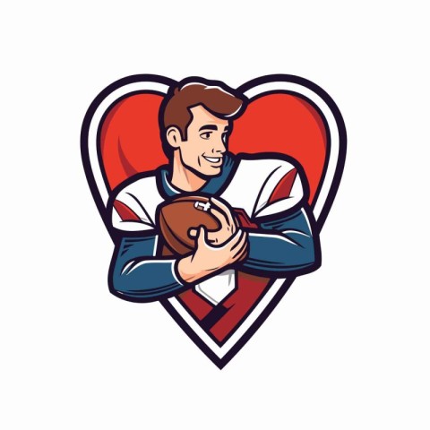 Illustration of a rugby player holding ball with heart in the ba