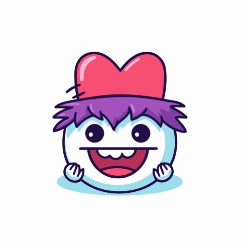 Cute smiling emoji in love heart. Vector flat cartoon character