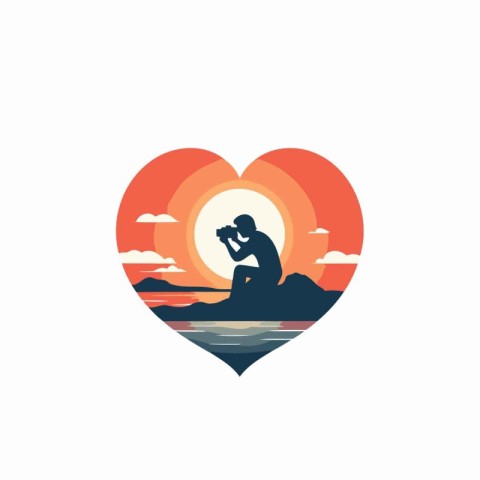 Man with binoculars in the shape of a heart. Vector illustration