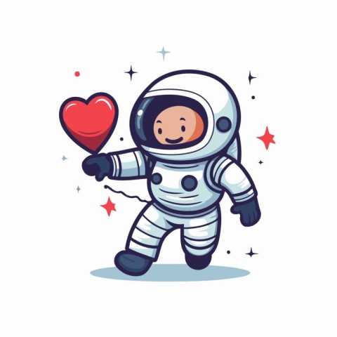 Cute astronaut with heart in hand. Vector illustration on white