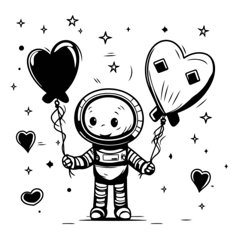 Cute astronaut with heart balloon. Vector illustration in cartoo