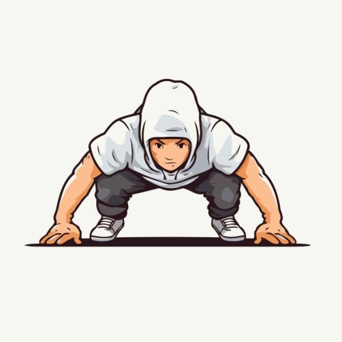 Vector illustration of a man in sportswear doing push ups.