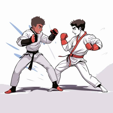 Martial arts vector illustration. Two karate fighters in action.