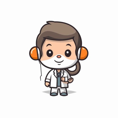 Cute Doctor Character Cartoon Mascot Design Vector Illustration.