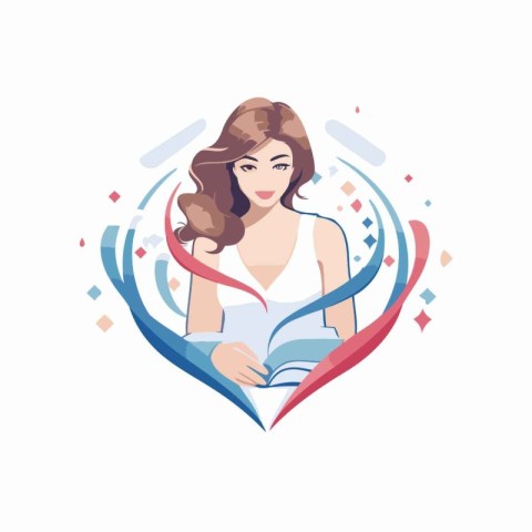 Beautiful woman reading a book. Vector illustration in flat styl