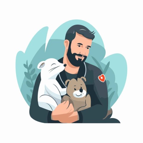 Veterinarian with a dog. Vector illustration in cartoon style.