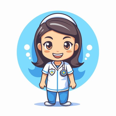 Cute nurse girl in uniform. Vector illustration of cartoon chara