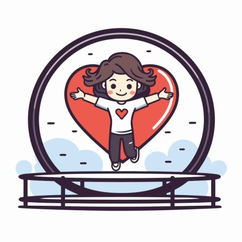 Cute little girl jumping in the heart shape. Vector illustration