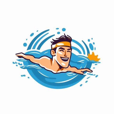 Swimmer in swimming pool. Swimming competition logo. Vector illu