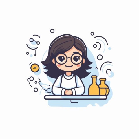 Cute little girl in science class. Vector illustration in flat s