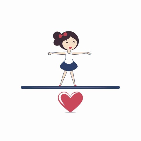 Girl balancing on a seesaw. Vector illustration in flat style.