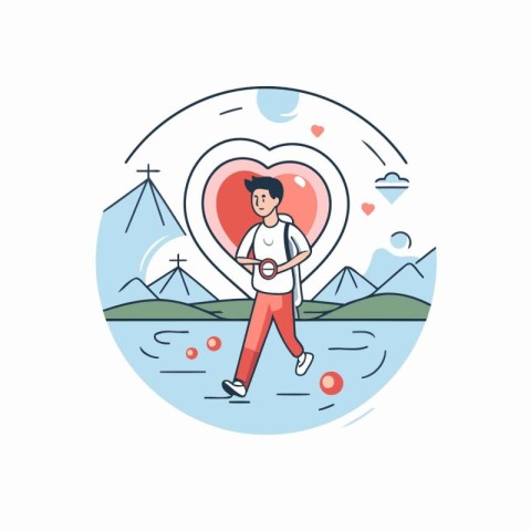 Flat design vector illustration concept of man in love walking o