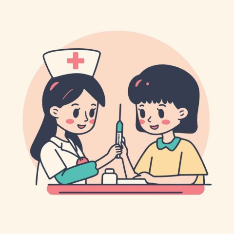 Nurse and patient with syringe. Vector illustration in cartoon s