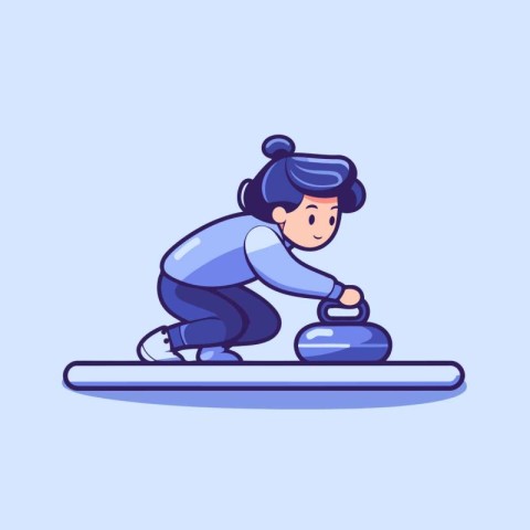 Little girl skiing. Vector illustration in a flat style. Cartoon