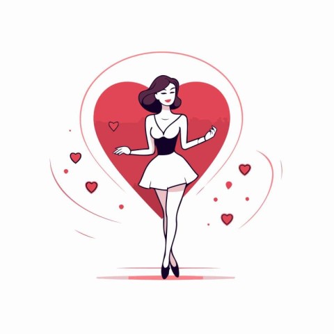 Vector illustration of a girl in a beautiful dress with a heart.