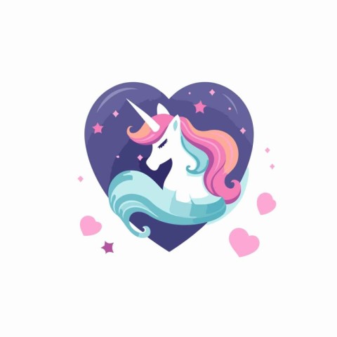 Unicorn vector icon with heart and stars isolated on white backg