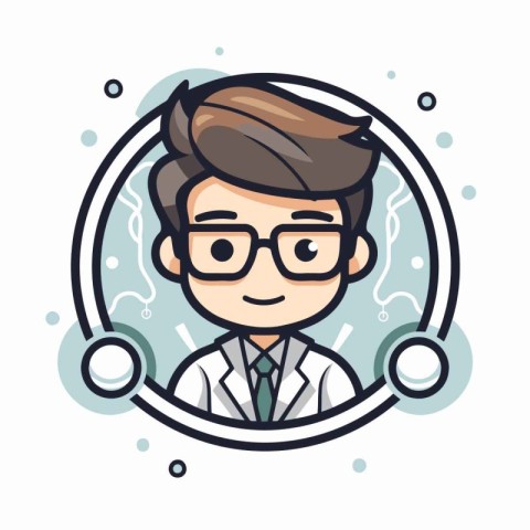 Doctor in round frame. Vector illustration. Flat design style. M