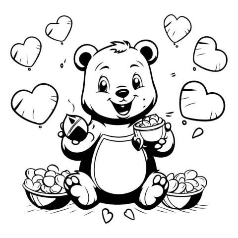 Illustration of a Teddy Bear Holding a Cup of Coffee with Hearts