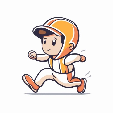 Running boy wearing baseball cap. Vector illustration in cartoon