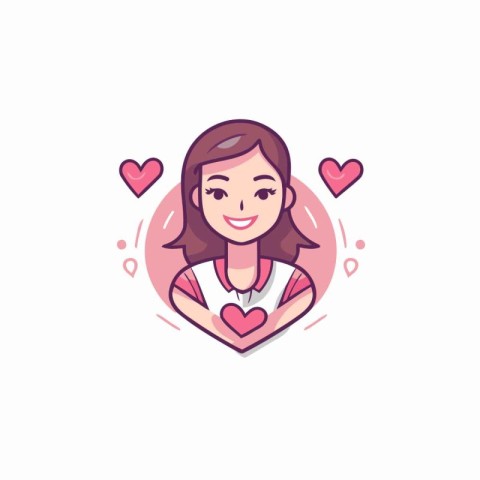 Cute girl with heart. Vector illustration in a flat style.