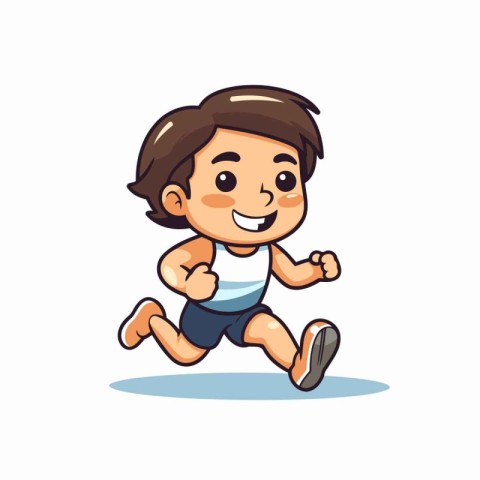 Cute little boy running. cartoon vector illustration isolated on