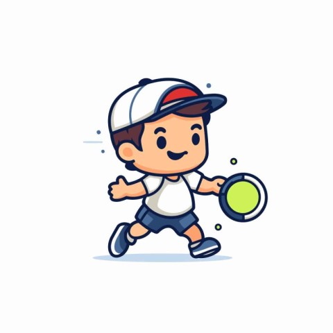 Cartoon boy playing tennis. Vector illustration in flat design s