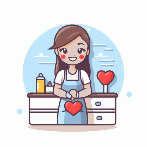 Girl holding heart in hands. Vector illustration in a flat style