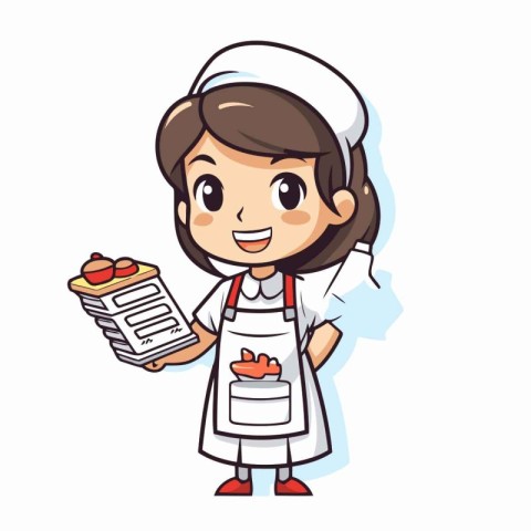 Nurse holding clipboard and cupcake cartoon character vector ill