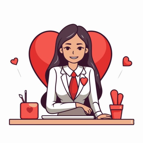 Valentine's day vector illustration. Woman in love sitting at th