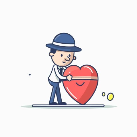 Man holding red heart. valentine day concept. Vector illustratio