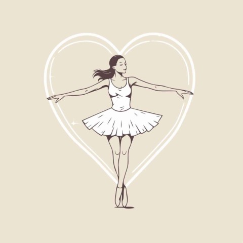 Beautiful ballerina in a white heart. Vector illustration.