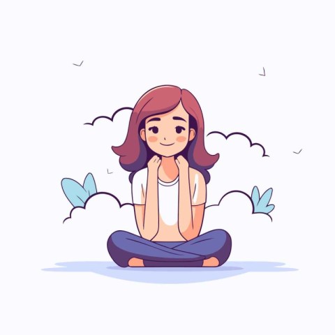 Girl meditating in lotus pose. Vector illustration in cartoon st